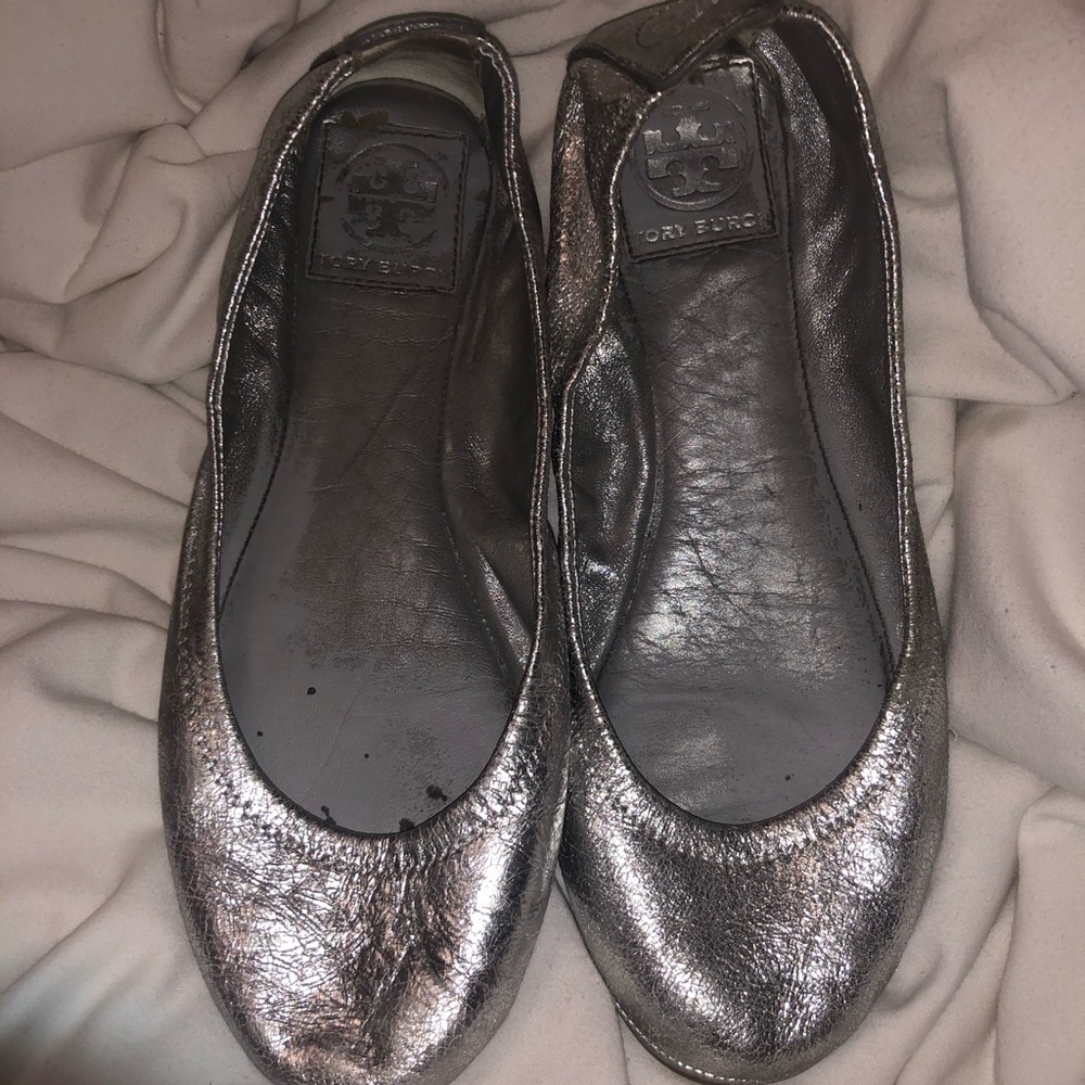 Silver tory burch slippers